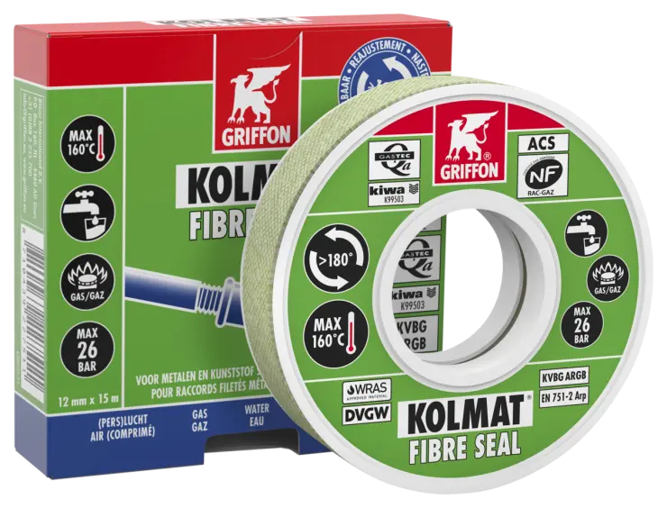 BANDE D'ETANCHEITE POUR RACCORD FILETE KOLMAT FIBRE SEAL RL 12MM X 15M EN751-2 NF540 §