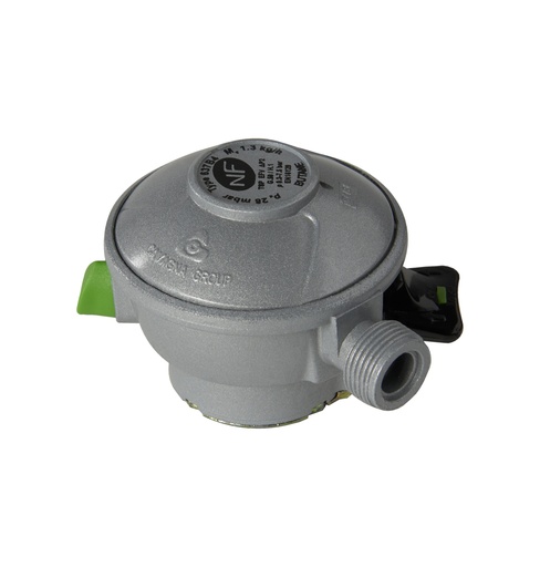 [FAV6375709] DETENDEUR CONNEXION RAPIDE BUTANE 1,3KG/H 28 MBAR / VALVE Ø27 / SORT.MÂLE 20X150 NF115